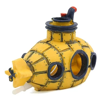 

Aquarium Fish Tank Decorative Bubble Machine Yellow Spaceship Decorations