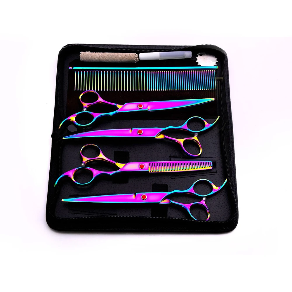 7 дюймов ножницы для волос Парикмахерские режущие инструменты для укладки из нержавеющей стали филировочные ножницы Профессиональный грумминг набор - Цвет: A