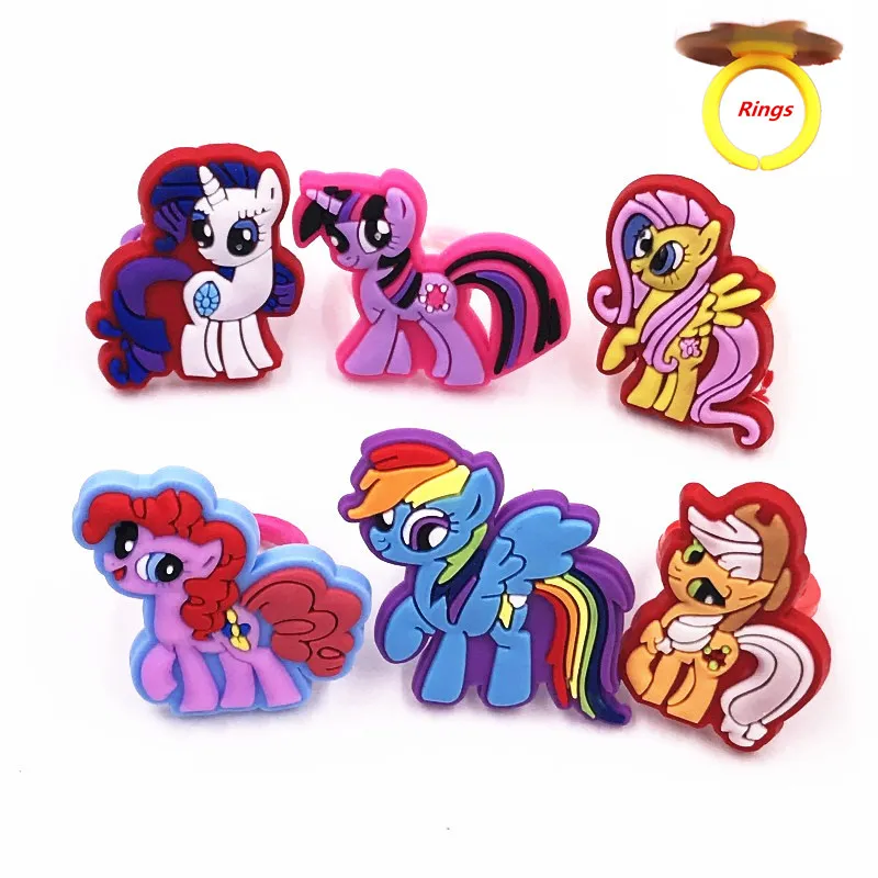 

6PCS/Set Cartoon PVC Lovely Animal Unicorn Horse My Little Poni Icon Finger Accessories Silicone PVC Finger Rings Party Gifts