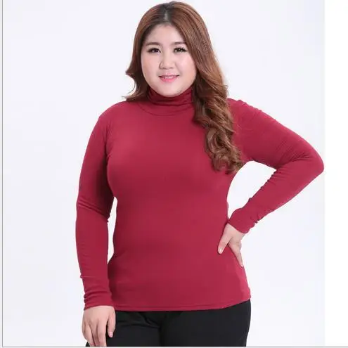 2XL-6XL размера плюс женская одежда осень зима более размер d одноцветная водолазка Базовые Женские топы винтажные свободные тонкие рубашки WR128