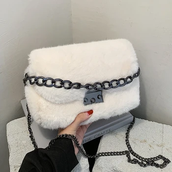 

Elegant Female Square Tote bag 2020 Fashion New High quality Soft Plush Women's Designer Handbag Chain Shoulder Messenger Bag