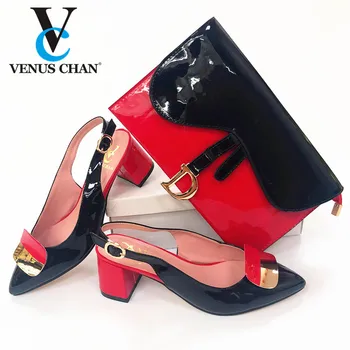 

Black and Red Latest Design Italian Sandals with Matching Bags Set Decorated with African Peep Toe Shoes for Women Party Pumps