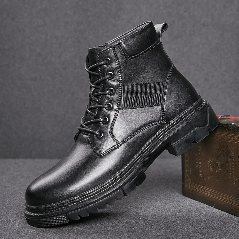 

plush Warm Winter snow boots Cowboy ankle Boots Men Cow Leather Boots Big Size 48 Men Shoes lace up fashion Chelsea Men Boots o4