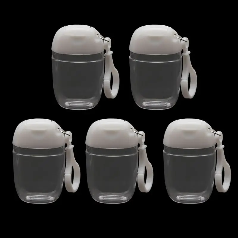 30ml Empty Hand Sanitizer Travel Small Size Holder Hook Keychain Carriers Flip Cap Reusable Portable Empty Bottles 5Pcs
