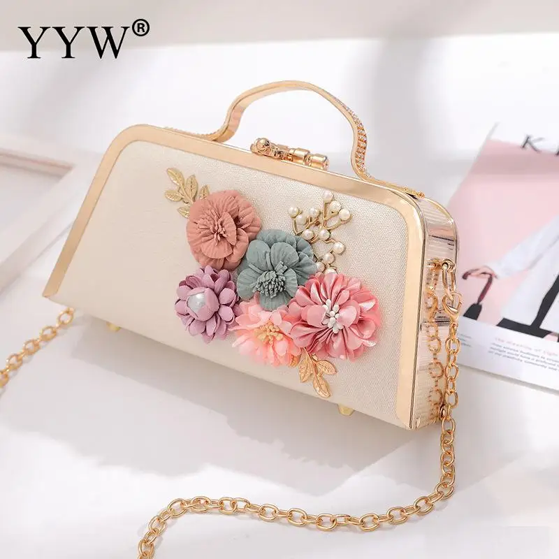 

Evening Party Clutch Bag Diamonds Floral Pearl Handbags Female Shoulder Bags Metal Purse 2022 New Ladies Sling Bags Day Clutches