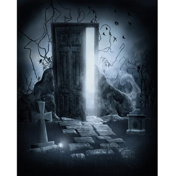 

Halloween Backdrop forest Cemetery tombstone old wooden door Photocall Photography Background Vinyl For Photo Studio props