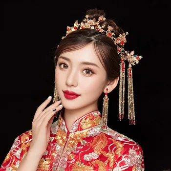 

The bride Xiuhe tiara 2019 new Chinese step shake rockhopper wedding Xiuhe clothing show face small hair accessories atmosphere