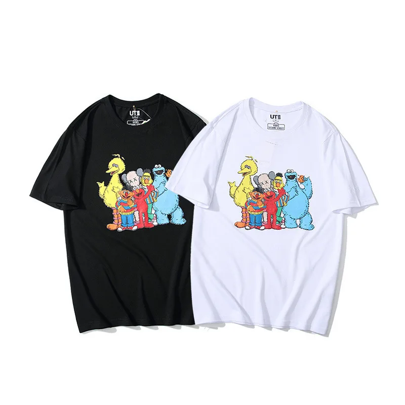 

Popular Brand Net Red Hot Selling Sesame Street x kaws Joint Spoof Cartoon Family Portrait Men's And Women's COUPLE'S Short Slee