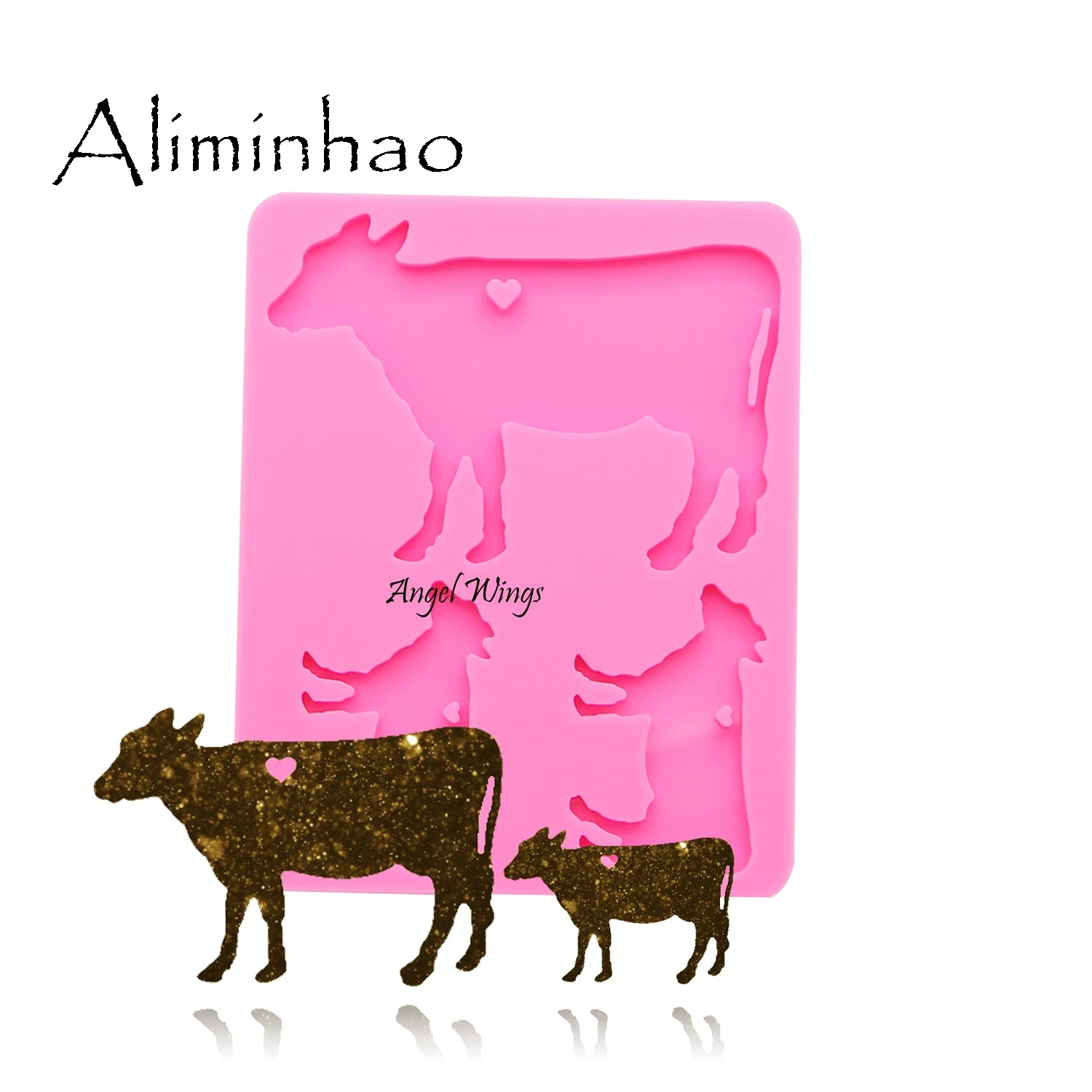 

DY0104 Shiny Cow family keychains mold Clay DIY bull Mom/baby Jewelry Making glitter epoxy Key Chain Silicone mold