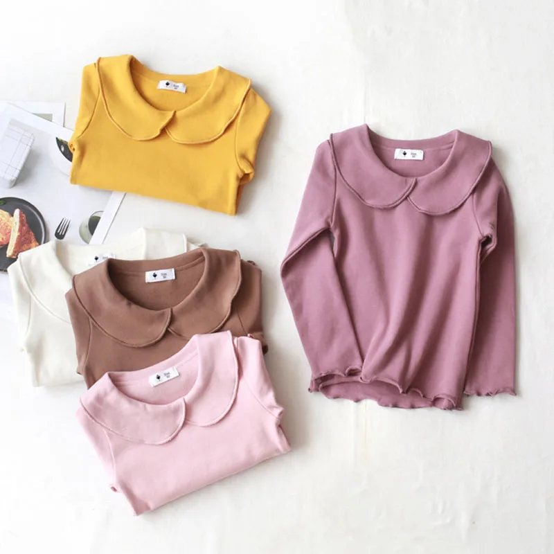 

2-8T Casual T Shirt For Girls Toddler Kid Spring Autumn Basic Top Clothes long Sleeve Plain Tee Cute Sweet Candy Color Tshirt