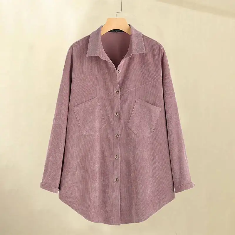 

2020 Spring Summer Solid Blouses Women Casual Corduroy Shirts Plus Size Vintage Buttons Down Tunic Tops Blusas Chemiser Mujer