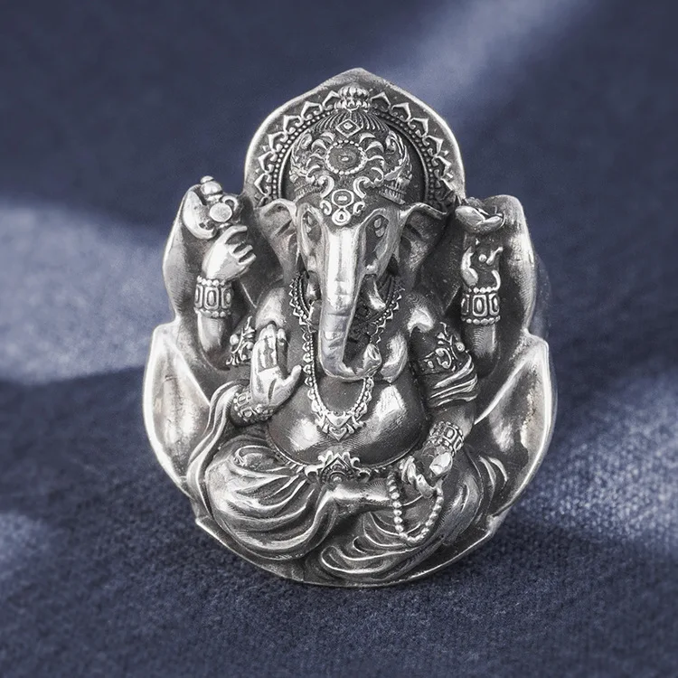 PROD 4000839590961 100% Real 999 STERLING SILVER Mens women Lord Hindu
Ganesh Elephant India Yoga Jewelry Ring rings handmade Luxury A4537
