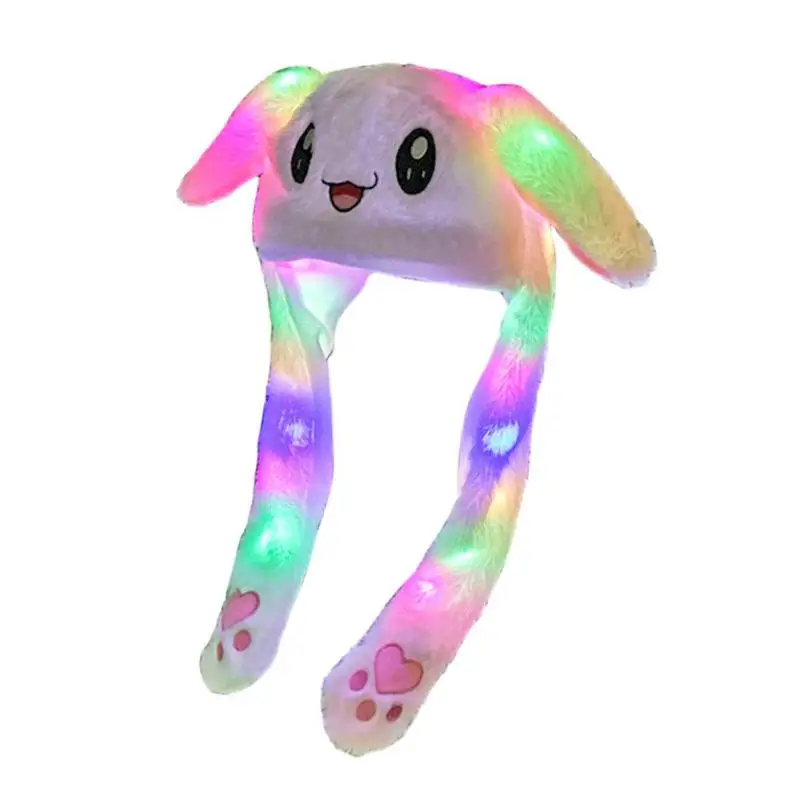 Светодиодный светильник забавный плюшевый кролик ухо вверх вниз шляпа шапочка кролик с подушкой безопасности прыгающие уши подвижный подарок подруге дети playtoy B4 - Цвет: Ivory