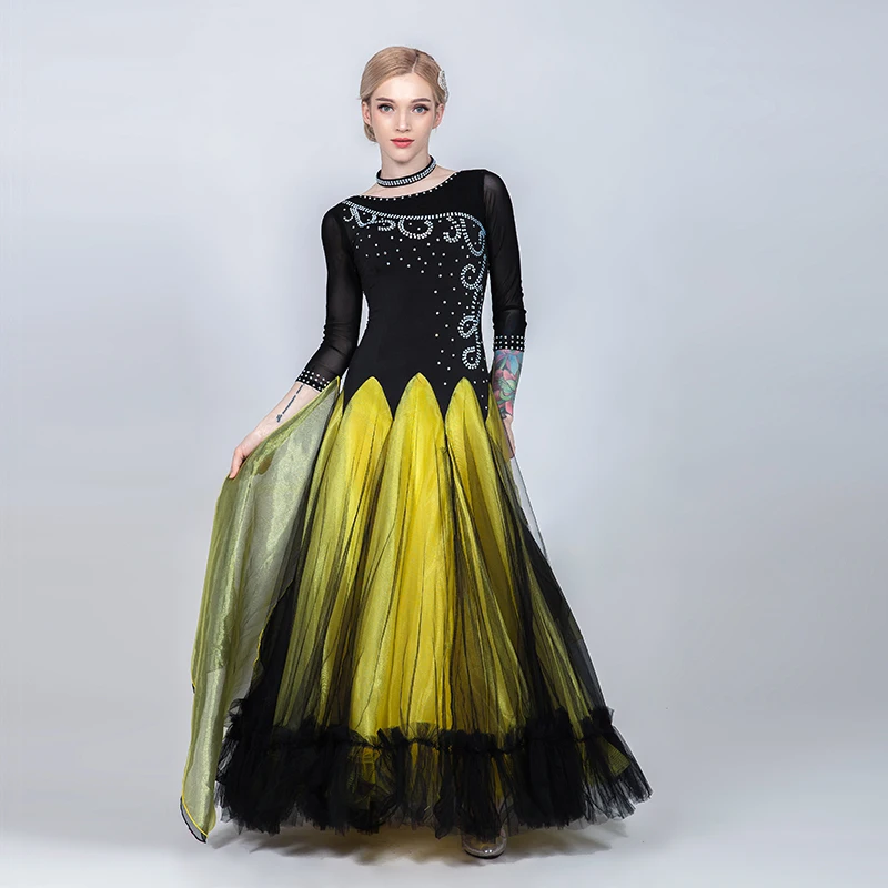 Yellow Dress Новые Бальные платья для танцев многоцветные Стразы танцевальные костюмы фламенко Вальс Танго Конкурс одежда для современных танцев PY278 - Цвет: Yellow Dress