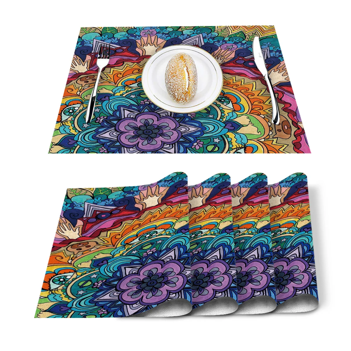4/6pcs Set Table Mats Colorful Mandala Abstract Pattern Printed Table Napkin Kitchen Accessories Home Party Decorative Placemats