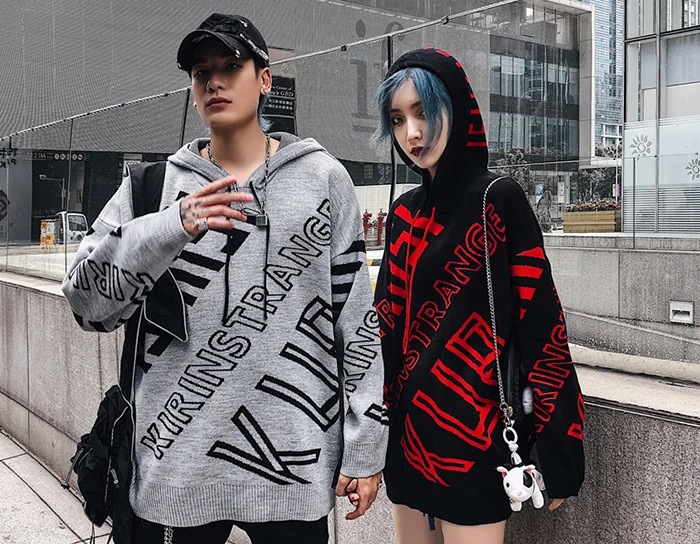 AELFRIC с буквенным принтом вязаный свитер с капюшоном мужской Harajuku Осень Зима модный мужской повседневный уличная хип хоп пуловер