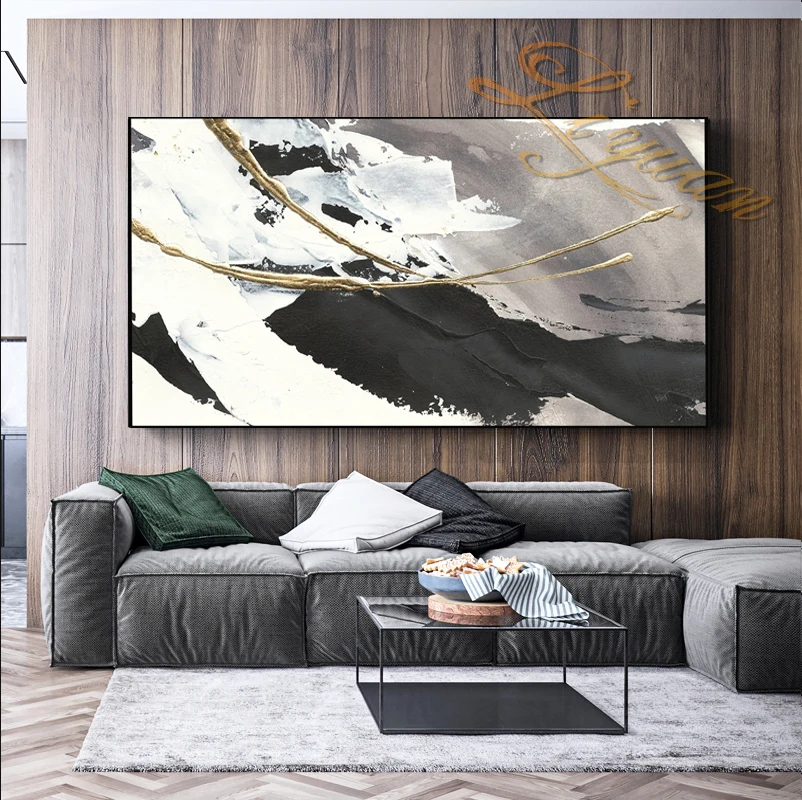 100% Hand-painted Abstract Oil Painting On Canvas In Living Room Gold Modern Wall Art Decorative Painting Frameless