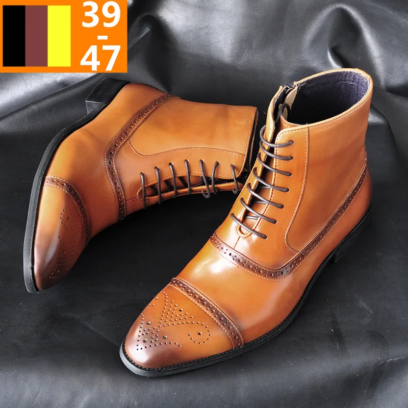 

Plus Size 38-47 British Style Vintage Men Brogue Boots College Style Winter Ankle Boots Formal Dress Oxford Shoes