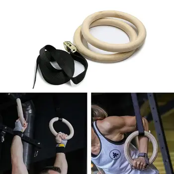 

Gym Rings, Wood Gymnastic Rings with 15ft Adjustable Straps, Heavy Duty Gym Equipment for Cross-Training Workout, Stren