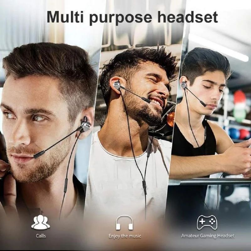 Gaming Earphone 3 5mm Jack Earpiece E Sports Wired Headset Stereo with Detachable Dual Mic Gamer Earbuds for PC Phones PS4 Xbox