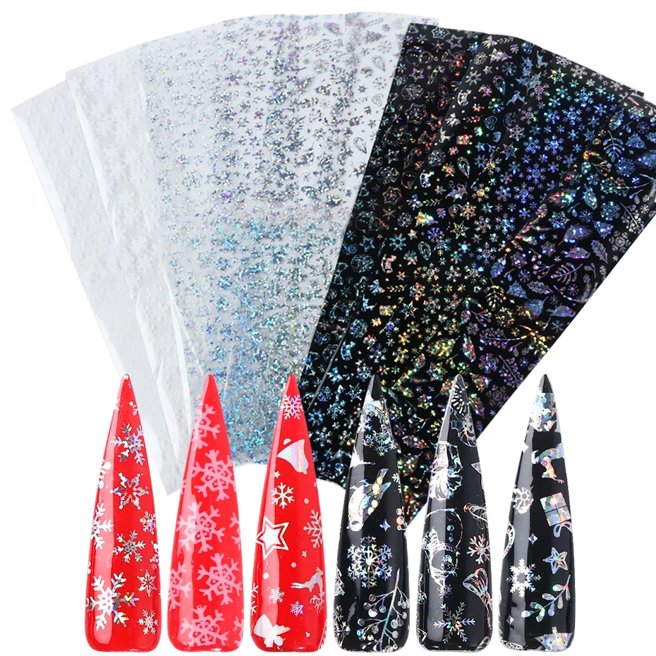 10 шт голографическая Снежинка Фольга для ногтей Рождественский стиль переводные наклейки Наклейка для маникюра Набор для украшения ногтей LEA21-1