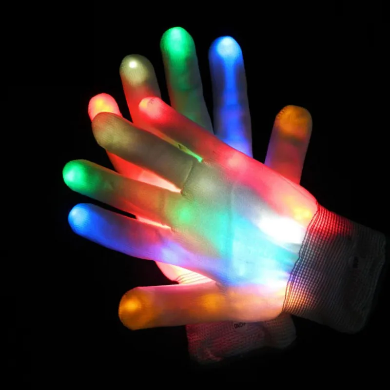 

1Pair LED Luminous Gloves Lighting Flashing Finger Glow Flash Colorful Skeleton Gloves Dancing Club Props for halloween