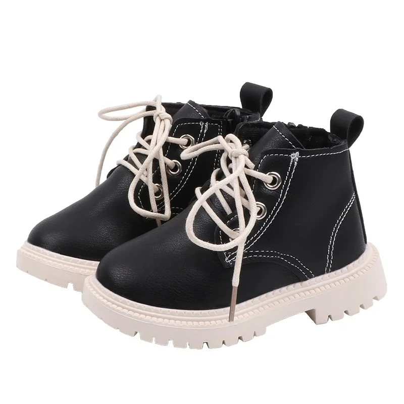 

Autumn Children Casual Leather Martins Boots Baby Girls Boys Lace-Up Shoes Walking Shoe