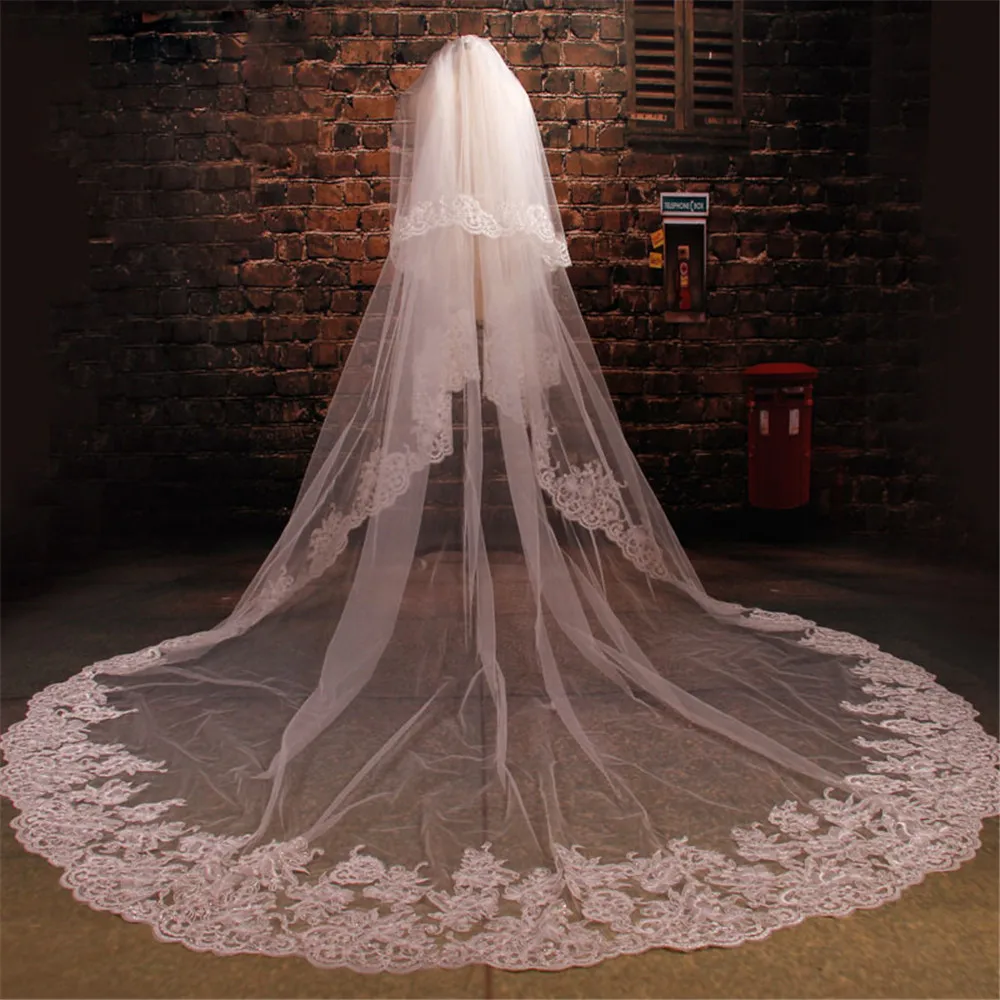 

Lace Edge White Ivory Cathedral Wedding Veil Long Bridal Veil Wedding Accessories 3m 4m 5m