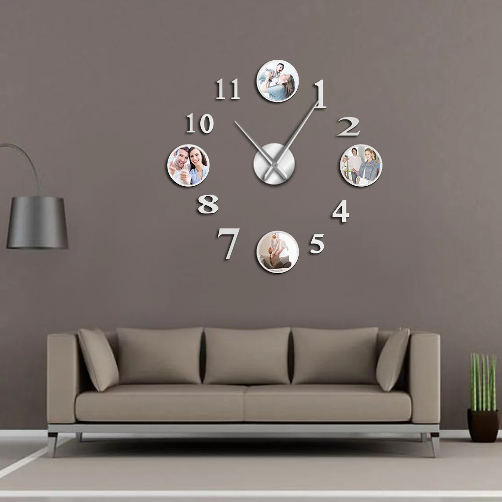 Фоторамка безрамные DIY большие бесшумные настенные часы на заказ фото