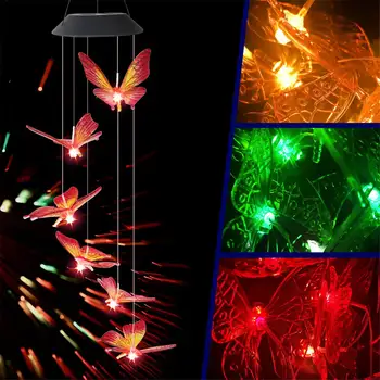 

Solar Powered LED Wind Chime Transparent Butterfly Hummingbird Wind Chime Color-Changing for Party Patio Yard Garden Decor
