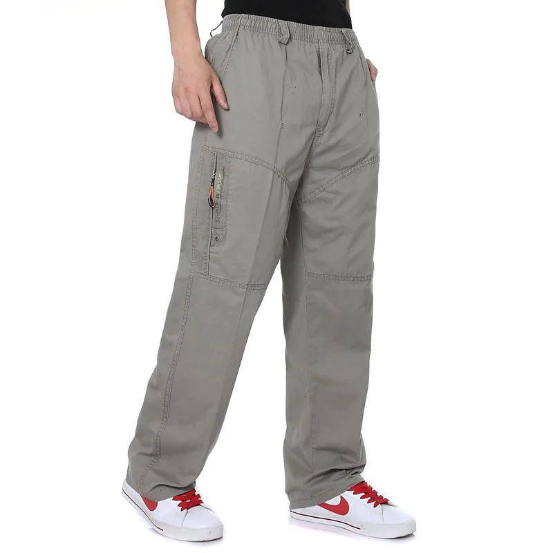 

Middle-aged Men Elastic Waist Trousers Middle-aged Athletic Pants Casual Loose-Fit Plus-sized High-waisted Workwear Climbing Pan