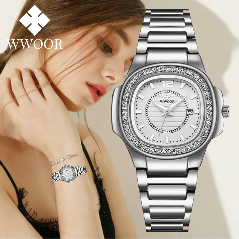WWOOR Ladies Wristwatch Fashion Luxury Waterproof Date Gold Watch For Women Dress Stainless Steel Diamond Quartz Women's Watches
