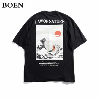 

Japanese Ukiyo Cat Wave Printed Streetwear Couples Wear T Shirts Summer Men And Women Hip Hop Casual Short Sleeve Tops Tees Male