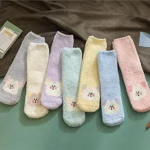 Зимние теплые милые толстые носки из кораллового флиса для женщин и девочек; носки для сна; домашние носки-тапочки; хлопковые носки средней длины с героями мультфильмов; z1112