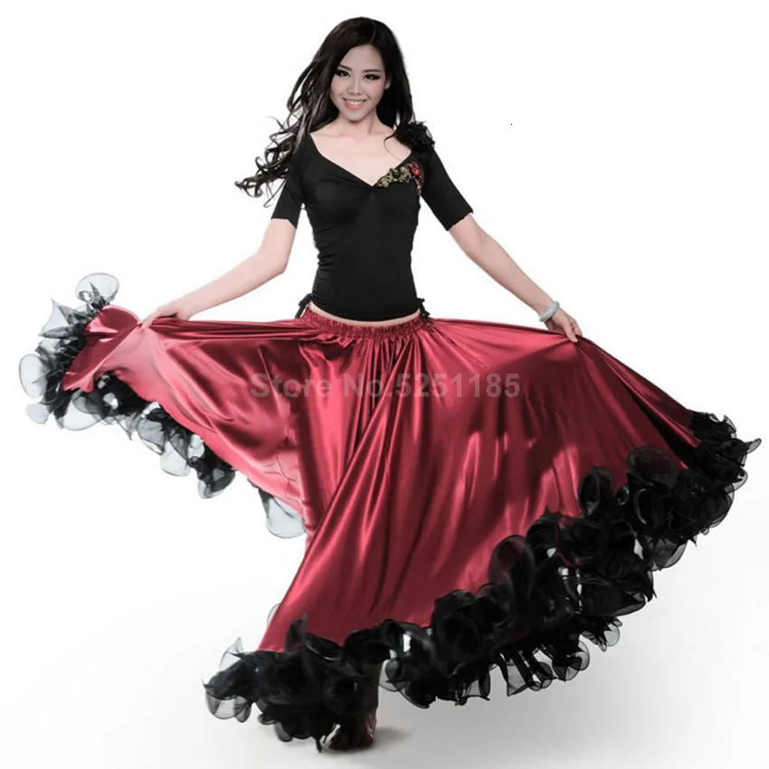 Мода плюс размер цыганский стиль женское испанское Фламенко юбка представление танец живота костюмы с оборками кружевное платье командное представление
