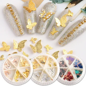 

1 Wheel 3D Butterfly Nail Glitter Sequins Manicure Holo Slices Nail Art Decoration Gold Silver Metal Flakes Accessories TR1628