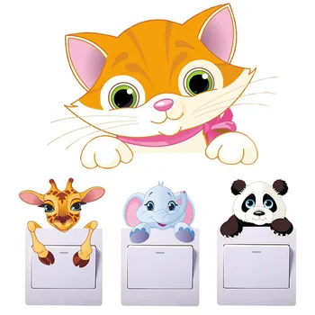

Switch Socket Frame Decor Cute Animals Elephant Cat Panda Giraffe Light Switch Sticker Removable Wall Sticker Home Decorations