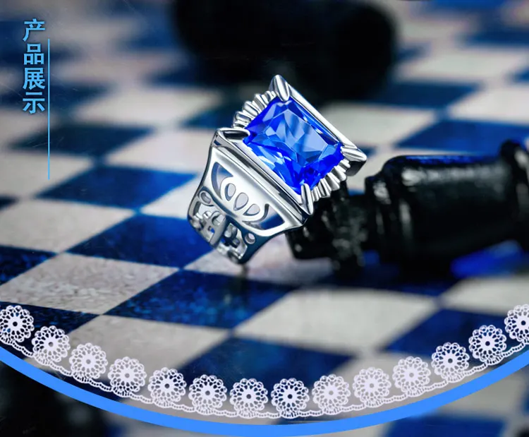 Черный дворецкий Ciel Phantomhive Королевский синий 925 пробы Серебряное кольцо косплей кольцо Регулируемый синий кристалл реквизит подарки