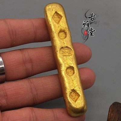 

Antique collection gilded gold ingot ancient gold bar small yellow croaker foot red gold bar small gold ingot sculpture ornament