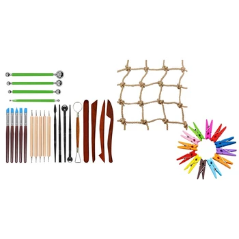 

23Pcs Polymer Clay Tools Sculpting Tools Ceramic Pottery Tools & 1 Pcs 4mm Hemp Rope Mesh Decorative Net 2Mx1.5M