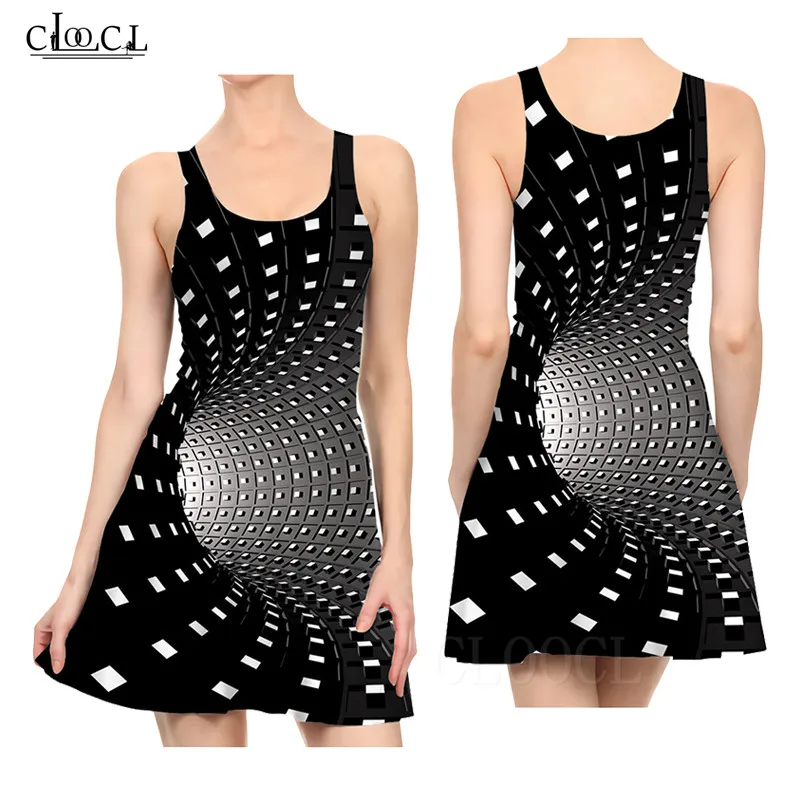 2019 3D Print Visual Vertigo Sexy Black Dresses Women Casual Tight Pleated Dresses Ladies Summer Slim One-piece Dress robe femme (1)
