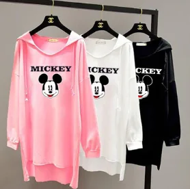  Women Summer Autumn Hooded Long Sleeve Mickey Mouse Casual Loose Hoodies Sweatshirt Plus Size Cloth