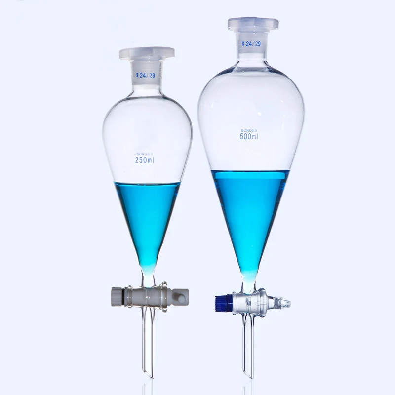 

Lab Glass Pear shape separatory funnel Laboratory Separating Funnel with Glass or PTFE Stopper
