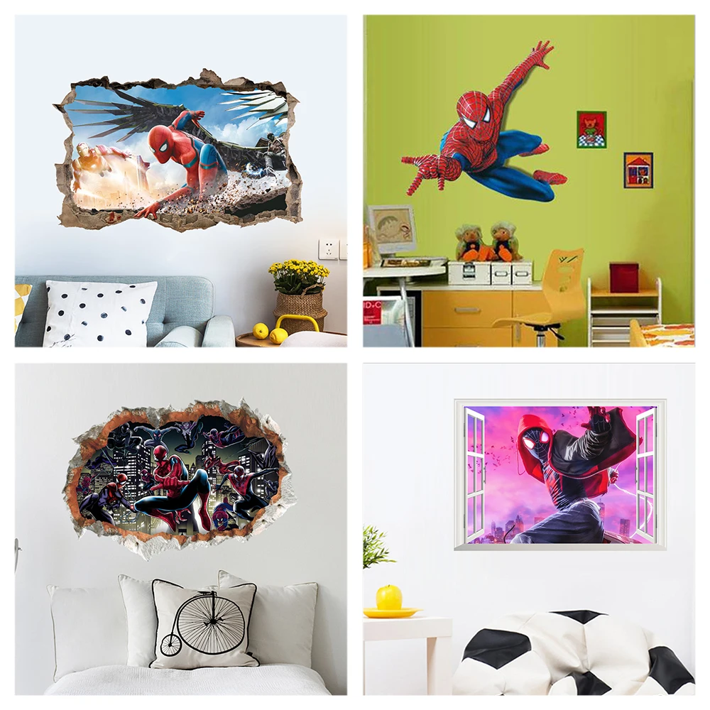 Cartoon Spiderman 3d Wall Stickers For Kid Room Home Decoration Avengers Mural Art Boys Decals Anime Movie Poster luminous wall stickers vinyl decal stickers