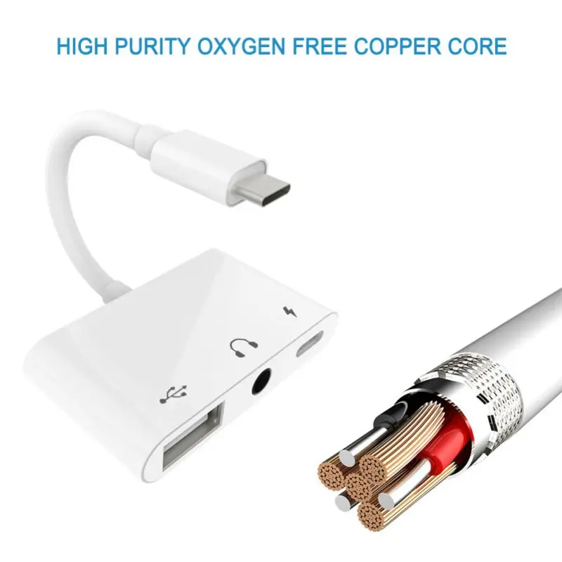 3,5 мм USB-C цифровой аудио кабель двойная Быстрая зарядка с ремешок для телефона белый Цвет 3-в-1 Тип с разъемами типа C и USB поддерживает Тип-C OTG Популярные