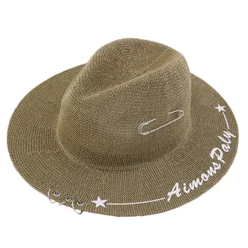 

Summer Women Hoop Sun Straw Hats Khaki Large Brim Straw Hat Caps Floppy Foldable Beach Personality Hoop Sun Hat 2017 New Arrival