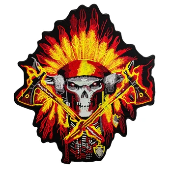 

Indian Style Skull Embroidery Patch Punk Cool Sticker Iron on Applique for Motorcycle Biker Back Jacket Vest DIY Customized