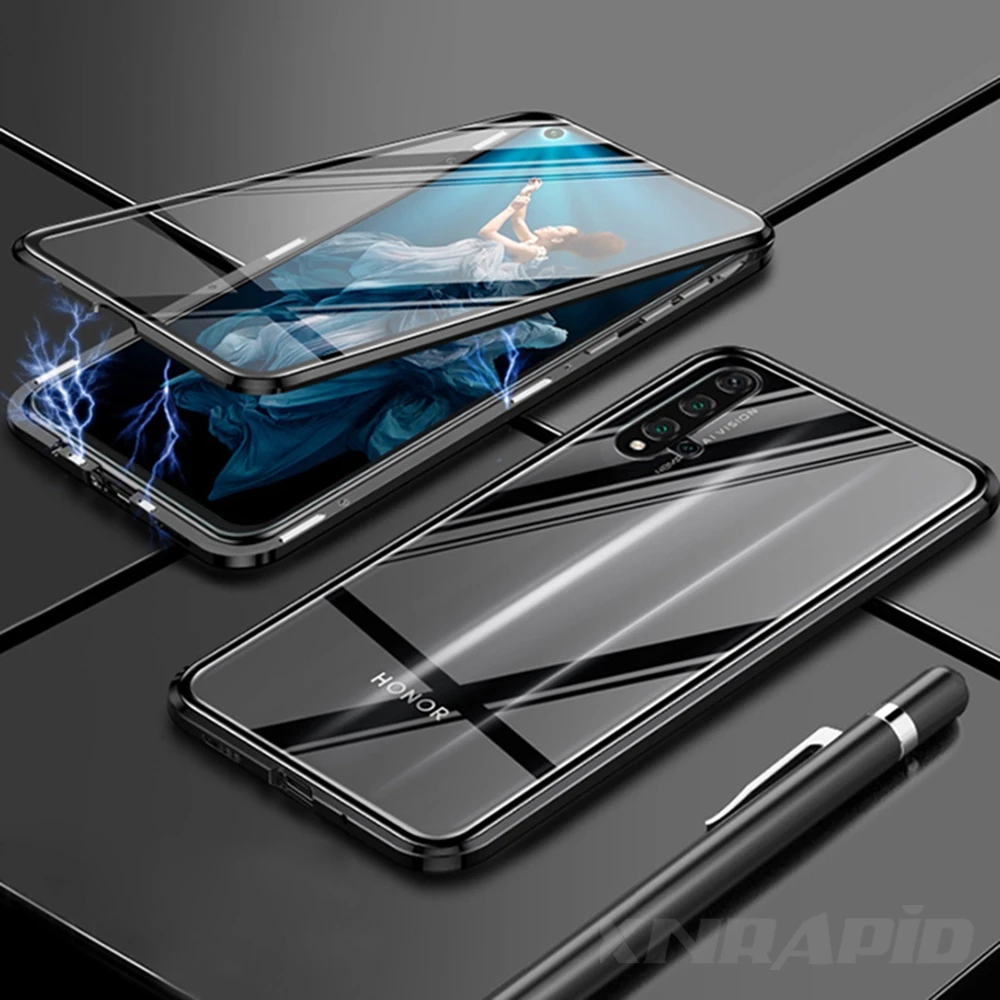Для huawei Nova 5T чехол 360 магнитный двухсторонний из закаленного стекла с