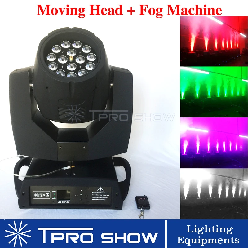 

Unique Fog Machine RGBW Moving Head Projector 2in1 Stage Lighting Effect LED Moving Fogger DJ Equioment 15x10W Lyre Wash Light