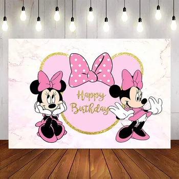 

happy birthday minnie mouse backdrop pink bow marble background girl birthday party decoration supplies